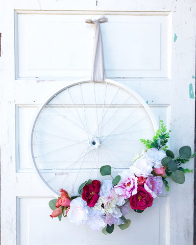Vintage Chic White Bicycle Wheel Wreath