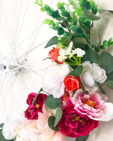 Vintage Chic White Bicycle Wheel Wreath