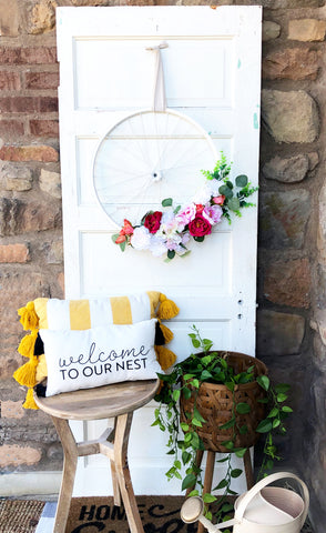 Vintage Chic White Bicycle Wheel Wreath