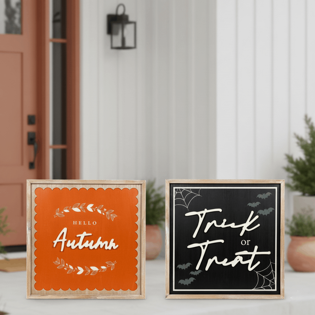 24x24 Reversible Halloween Wood Sign - Trick or Autumn