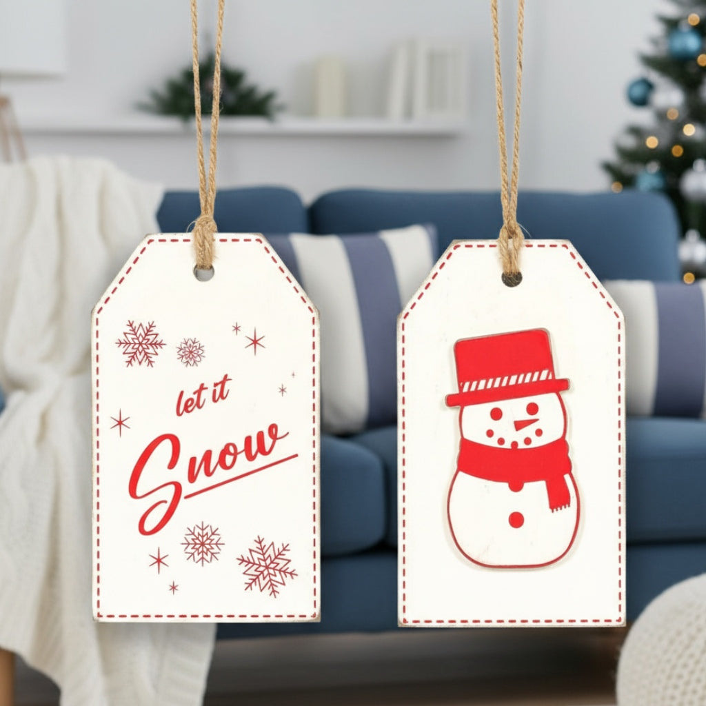 3x5 Reversible Wood Tag - Snow/Snowman Design