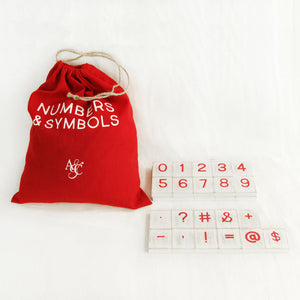 2" x 2" Letterboard Numbers & Symbols Set with Drawstring Bag (30 Pieces) - White/Red