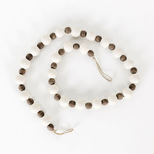 36" Wood Bead Garland - White & Brown