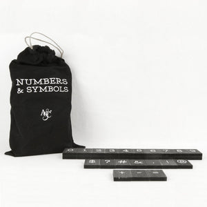 1.5" x 1.75" Letterboard Newspaper Numbers & Symbols Set with Drawstring Bag (30 Pieces) - Black/White