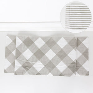 Christmas Double-Sided Table Runner - Gray & White Check/Stripe
