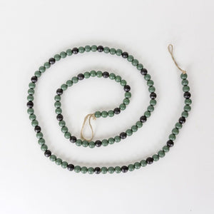 Green & Black Wood Bead Garland - Farmhouse Christmas Decor