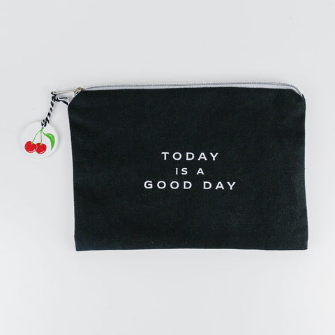 8.5" x 6" Canvas Bag - "Today Is A Good Day" Black, White, Red & Green