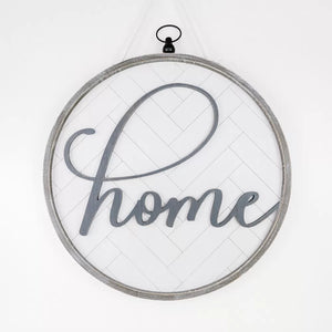 22" x 22" Reversible Wood Hanging Frame Sign - "Home" White & Grey