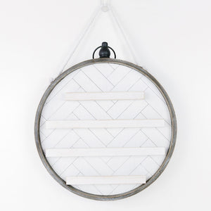 14" x 14" Reversible Wood Hanging Frame Sign - "Hello" White & Grey | Round We Go Collection