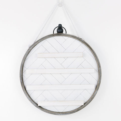 14" x 14" Reversible Wood Hanging Frame Sign - "Hello" White & Grey | Round We Go Collection