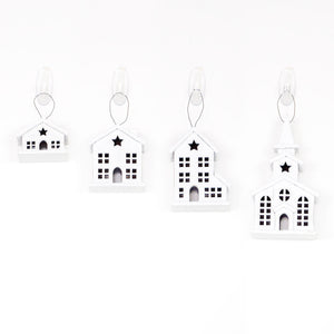 Dwella Decor Wood Village Ornament Set of 4