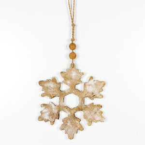 10" Mango Wood Snowflake Ornament - Believe In Kindness Collection