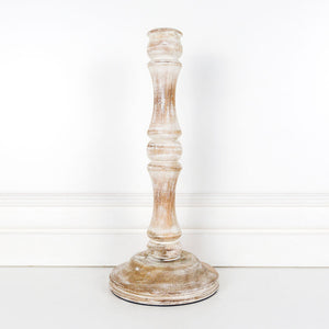 Mango Wood Candle Holder - White Natural Finish