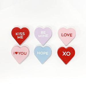 2" Wood Conversation Hearts Shapes (Set of 6) - Multicolor