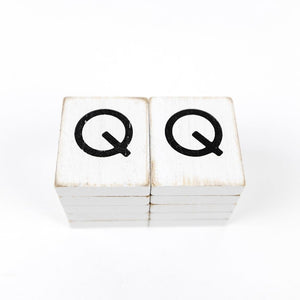 Wood Letter Q Tile - White & Black