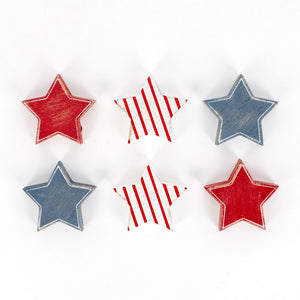 2" Wood USA Star Shapes (Set of 6) - Red, White & Black