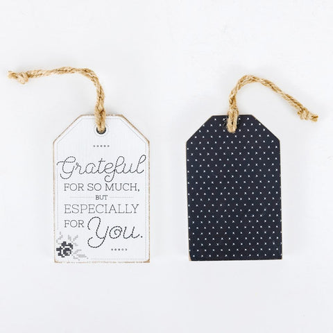 3" x 4" Reversible Grateful Wood Tag Sign - White/Grey