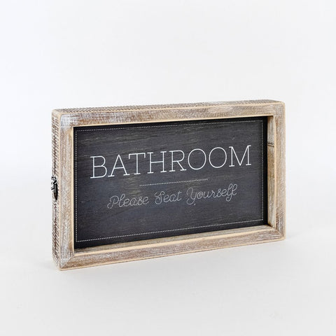 10" x 6" Reversible Bathroom Wood Frame Sign (SEAT/HOPE) - White/Grey