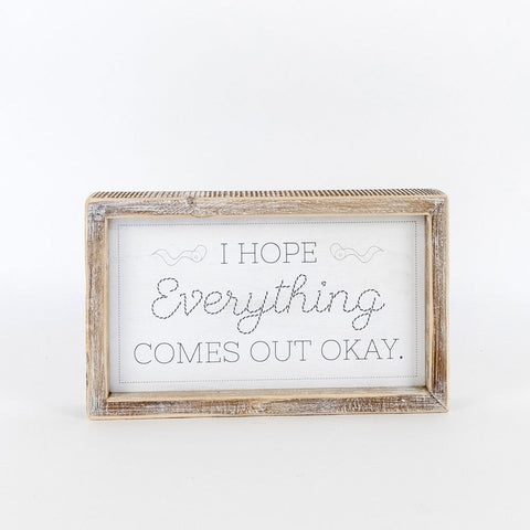 10" x 6" Reversible Bathroom Wood Frame Sign (SEAT/HOPE) - White/Grey