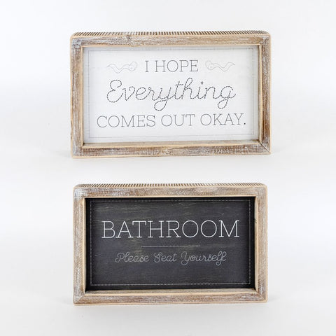 10" x 6" Reversible Bathroom Wood Frame Sign (SEAT/HOPE) - White/Grey