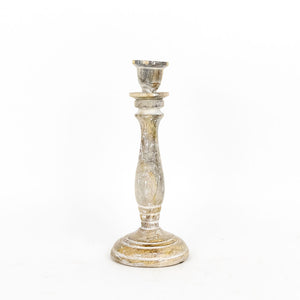 Mango Wood Candle Holder - White Neutral 4x10x4