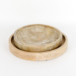 Round Mango Wood Nesting Trays - Set of 2 (10" & 12") - Natural & White | Mango Wood Collection