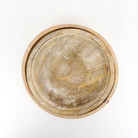 Round Mango Wood Nesting Trays - Set of 2 (10" & 12") - Natural & White | Mango Wood Collection