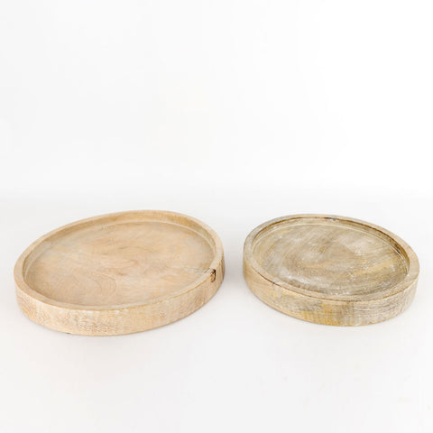 Round Mango Wood Nesting Trays - Set of 2 (10" & 12") - Natural & White | Mango Wood Collection