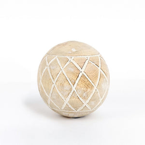 Mango Wood Diamond Ball Decor - Natural White