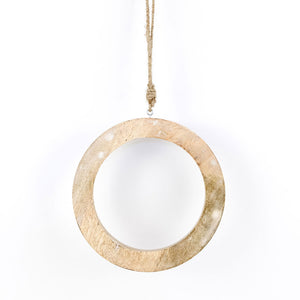 8" x 8" Circle Mango Wood Decorative Ornament - Natural & White
