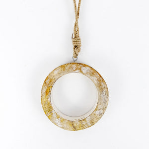 4" x 4" Circle Mango Wood Decorative Ornament - Natural & White
