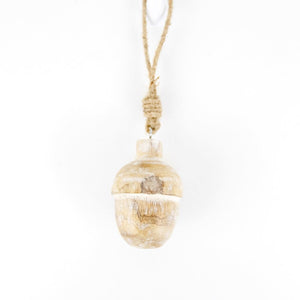 Mango Wood Acorn Ornament in Natural White