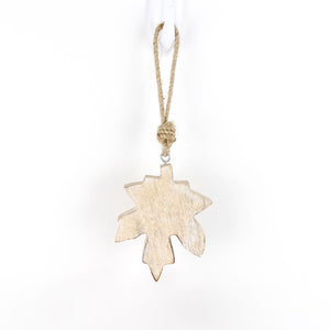 Mango Wood Leaf Ornament in Neutral White