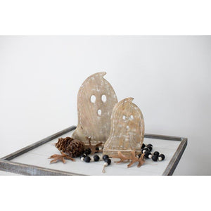 Mango Wood Ghost Cutouts on Stand - Set of 2