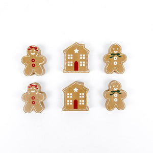 2" Wood Gingerbread Shapes (Set of 6) - Multicolor
