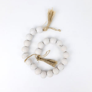 Wood Bead Garland with Tassels in White