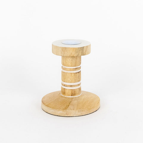 4" x 4" x 4" Mango Wood Candle Holder - Natural & White