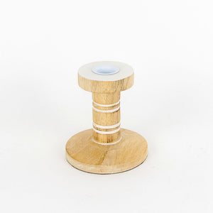 4" x 4" x 4" Mango Wood Candle Holder - Natural & White