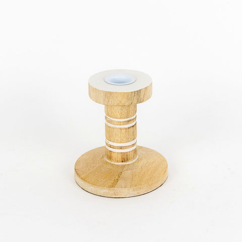 4" x 4" x 4" Mango Wood Candle Holder - Natural & White
