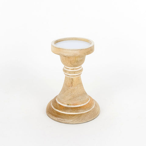 5" x 6" x 4.75" Mango Wood Candle Holder - Natural & White