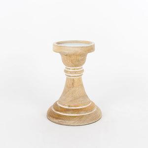 5" x 6" x 4.75" Mango Wood Candle Holder - Natural & White
