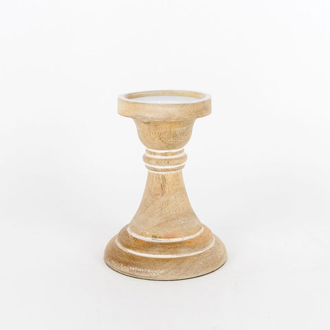 5" x 6" x 4.75" Mango Wood Candle Holder - Natural & White