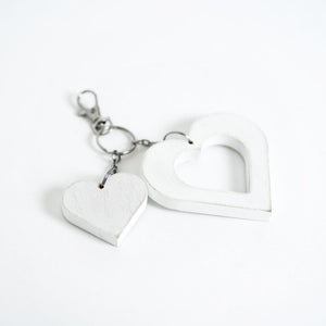 Wood Heart Keychain in White