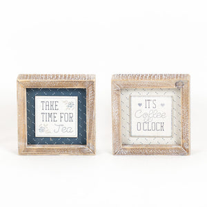 Reversible Wood Frame Sign - Tea & Coffee Quotes