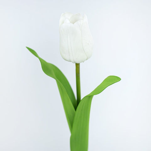 16" Faux Potted Tulip Arrangement - Green, White & Brown