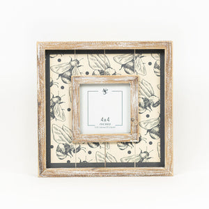 Bee Motif Wood Photo Frame | 10x10 Grey Tan
