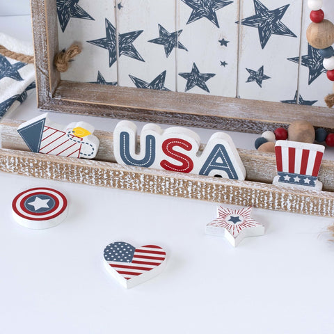 3" x 2" Wood Patriotic America Shapes (Set of 6)