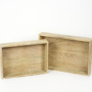 Mango Wood Nesting Trays (Set of 2) - 16" & 14" Natural & White