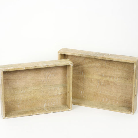 Mango Wood Nesting Trays (Set of 2) - 16" & 14" Natural & White