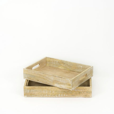 Mango Wood Nesting Trays (Set of 2) - 16" & 14" Natural & White